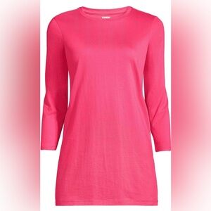 Lands End Supima 3/4 Sleeve Pink 100% Cotton jersey top Size Large